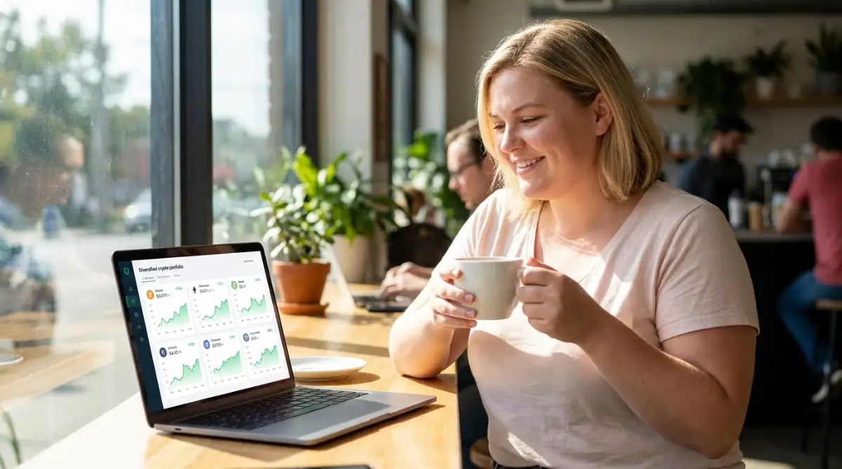 A smart young man calmly analyzing a cryptocurrency market chart on a tablet during a period of high price volatility to make better investment decisions.
