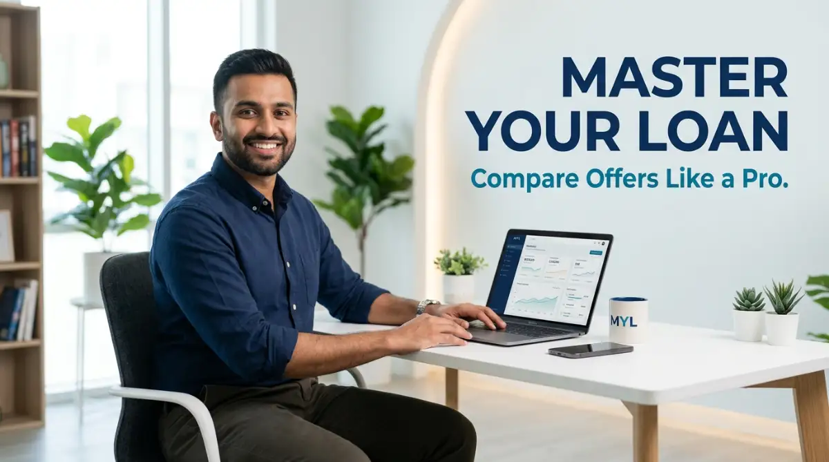 A young professional man using a laptop to compare different personal loan offers to find the best interest rates and terms.