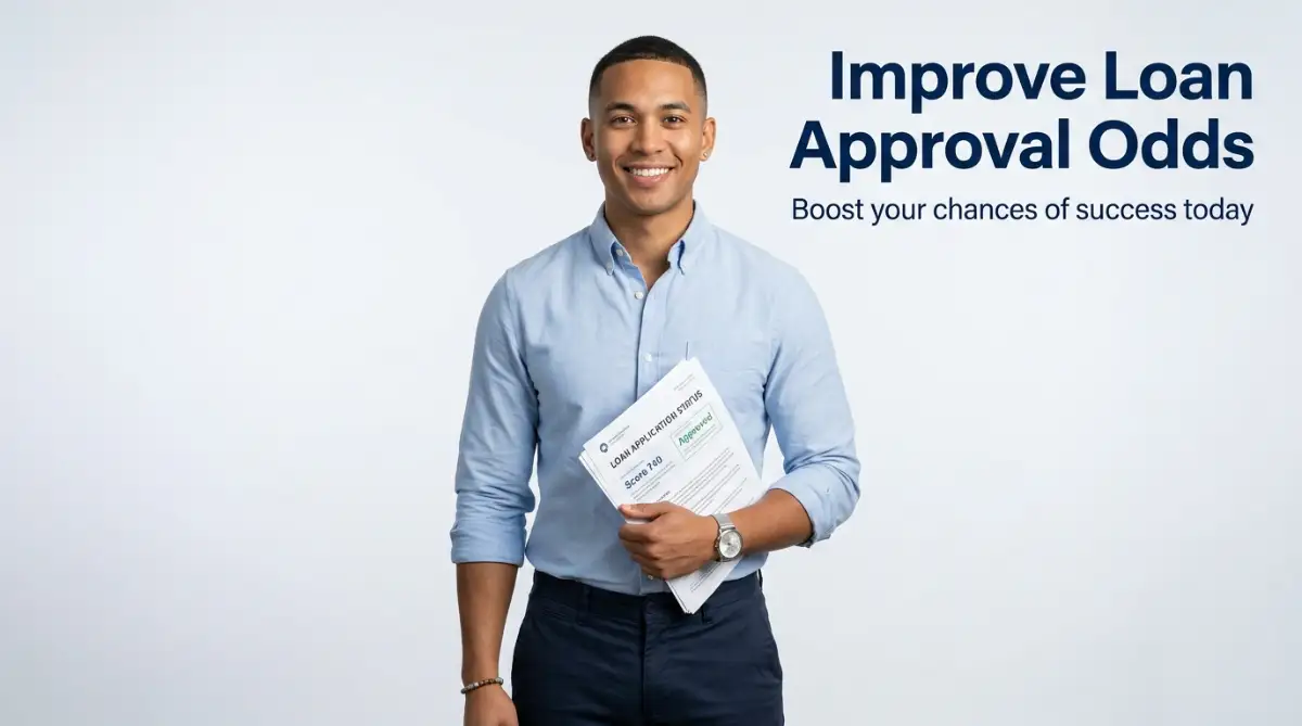 A smart young man holding financial documents confidently, representing the exact steps to improve personal loan approval odds and get fast bank approvals.