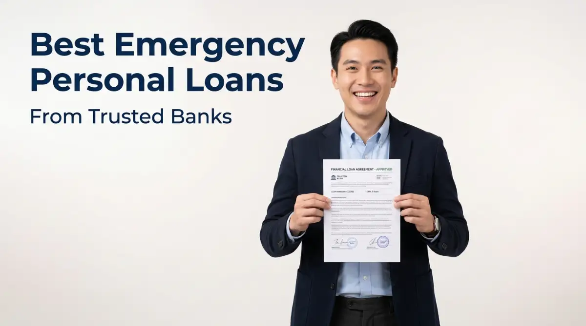 A smart young man looking relieved after getting approved for the best emergency personal loans from banks to handle unexpected financial situations.