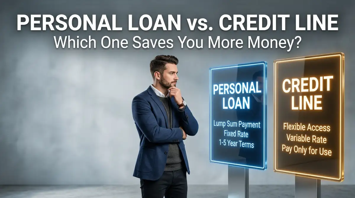 A professional comparison showing how to save money using a personal loan versus a credit line.