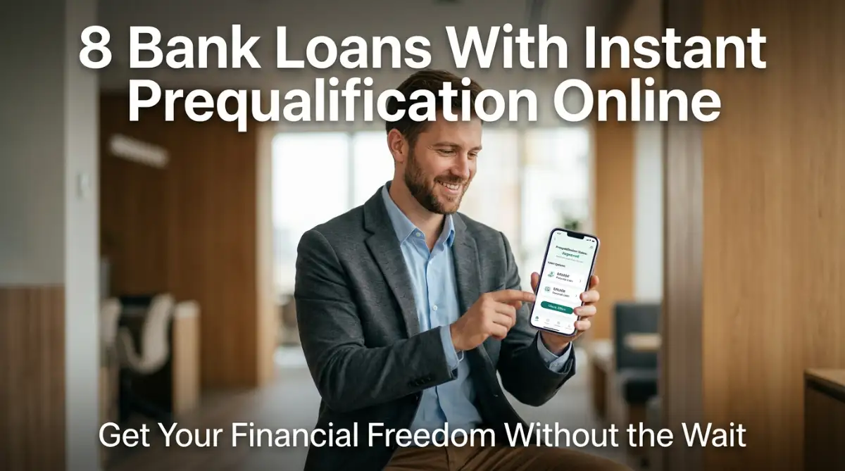 A man checking instant loan prequalification status on a mobile phone.